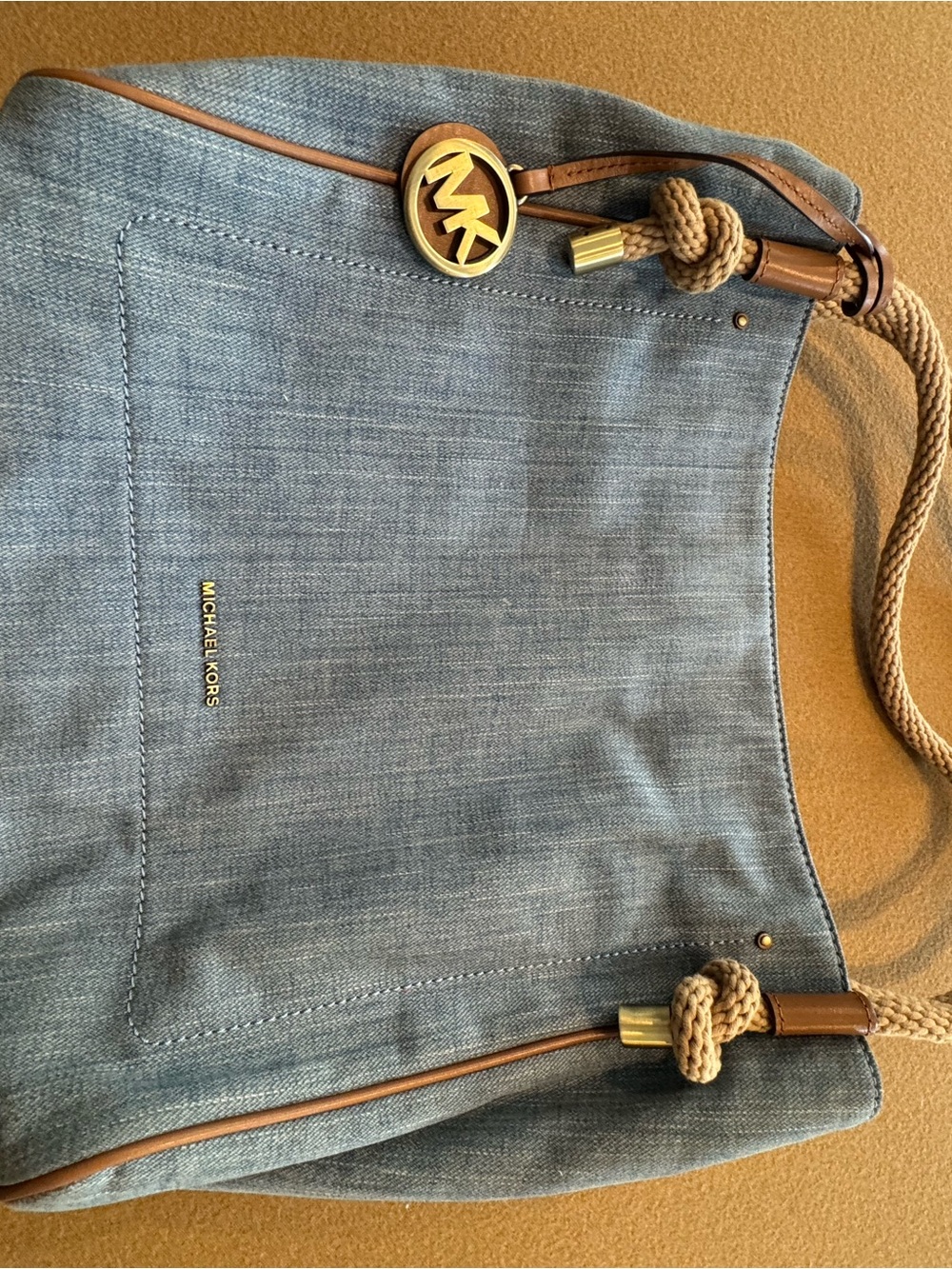 Michael Kors Denim Shoulder Bag with Rope Handles and Gold MK Charm with tags - Picture 7 of 8